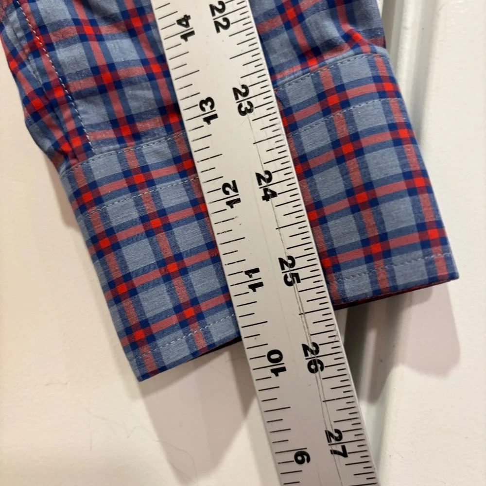 Banana Republic Men Untucked Slim Fit Tech Stretch Cotton Plaid Shirt Blue Red M
